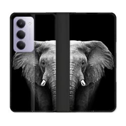 Housse cuir portefeuille Pour Xiaomi Redmi 15 5G Animal Elephant Noir