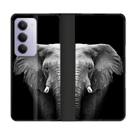 Housse cuir portefeuille Pour Xiaomi Redmi 15 5G Animal Elephant Noir