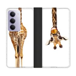 Housse cuir portefeuille Pour Xiaomi Redmi 15 5G Animal Girafe Blanche