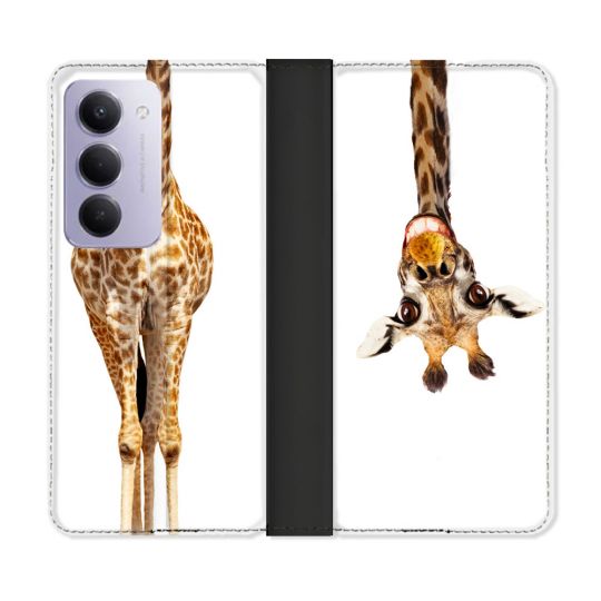 Housse cuir portefeuille Pour Xiaomi Redmi 15 5G Animal Girafe Blanche