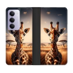 Housse cuir portefeuille Pour Xiaomi Redmi 15 5G Animal Girafe Savane