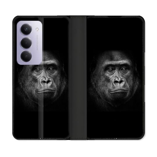 Housse cuir portefeuille Pour Xiaomi Redmi 15 5G Animal Gorille Noir
