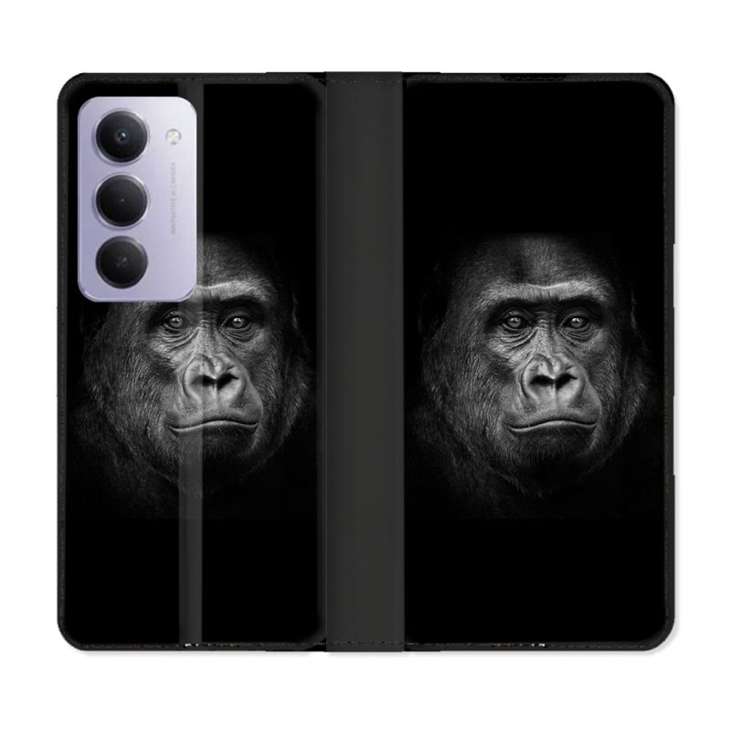 Housse cuir portefeuille Pour Xiaomi Redmi 15 5G Animal Gorille Noir