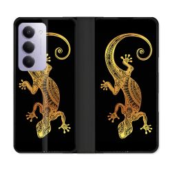 Housse cuir portefeuille Pour Xiaomi Redmi 15 5G Animal Lezard Noir