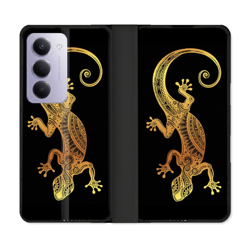 Housse cuir portefeuille Pour Xiaomi Redmi 15 5G Animal Lezard Noir