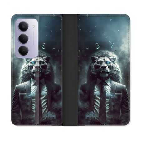 Housse cuir portefeuille Pour Xiaomi Redmi 15 5G Animal Lion Business
