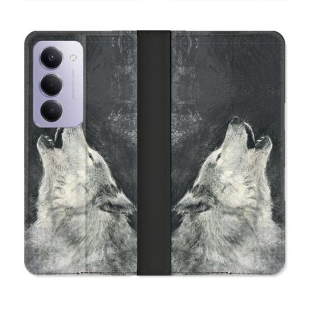 Housse cuir portefeuille Pour Xiaomi Redmi 15 5G Animal Loup Hurlement