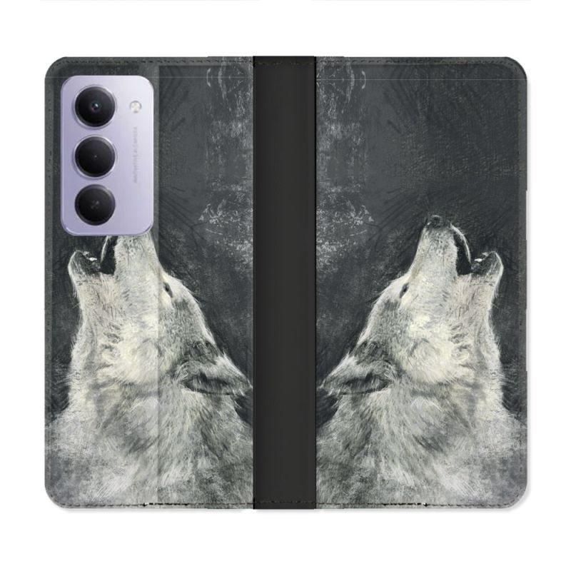Housse cuir portefeuille Pour Xiaomi Redmi 15 5G Animal Loup Hurlement