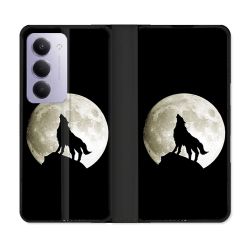 Housse cuir portefeuille Pour Xiaomi Redmi 15 5G Animal Loup Noir
