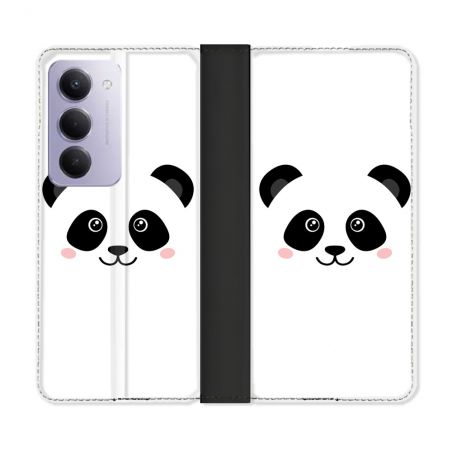 Housse cuir portefeuille Pour Xiaomi Redmi 15 5G Animal Panda Blanc
