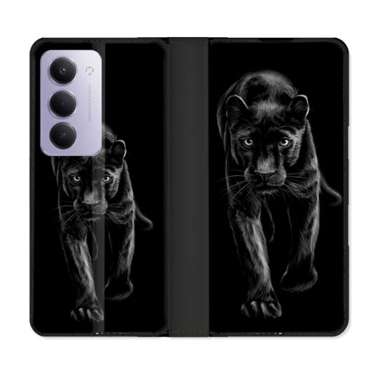 Housse cuir portefeuille Pour Xiaomi Redmi 15 5G Animal Panthère Noire