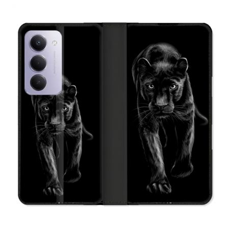 Housse cuir portefeuille Pour Xiaomi Redmi 15 5G Animal Panthère Noire