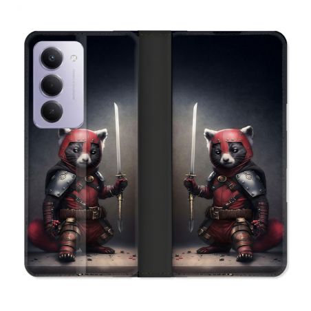 Housse cuir portefeuille Pour Xiaomi Redmi 15 5G Animal Raton Samouraï