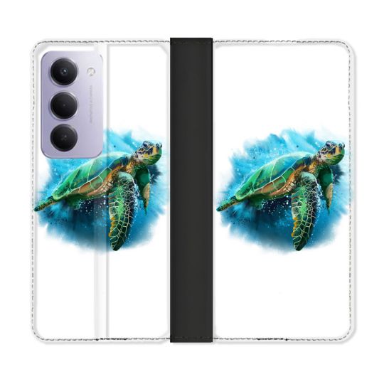 Housse cuir portefeuille Pour Xiaomi Redmi 15 5G Animal Tortue Blanche multicolore