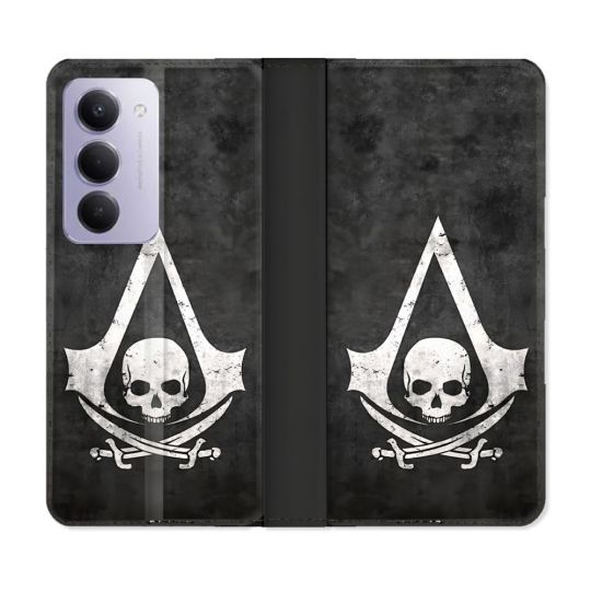Housse cuir portefeuille Pour Xiaomi Redmi 15 5G Assassin Creed Tete Mort