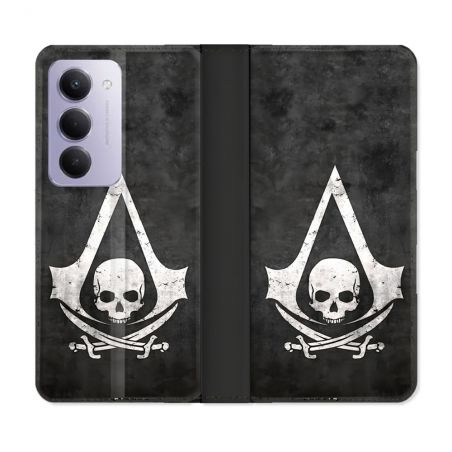 Housse cuir portefeuille Pour Xiaomi Redmi 15 5G Assassin Creed Tete Mort