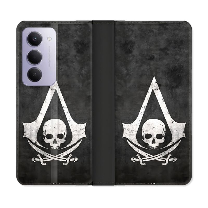 Housse cuir portefeuille Pour Xiaomi Redmi 15 5G Assassin Creed Tete Mort