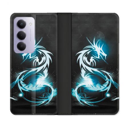 Housse cuir portefeuille Pour Xiaomi Redmi 15 5G Fantastique Dragon Bleu