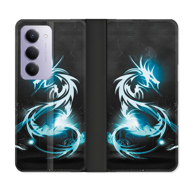 Housse cuir portefeuille Pour Xiaomi Redmi 15 5G Fantastique Dragon Bleu