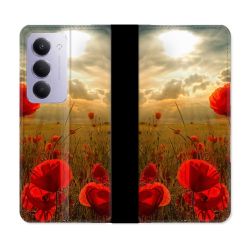 Housse cuir portefeuille Pour Xiaomi Redmi 15 5G Fleur Coquelicot