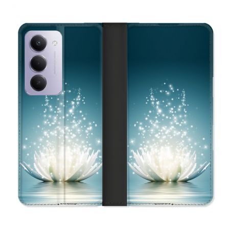 Housse cuir portefeuille Pour Xiaomi Redmi 15 5G Fleur Lotus Blanc