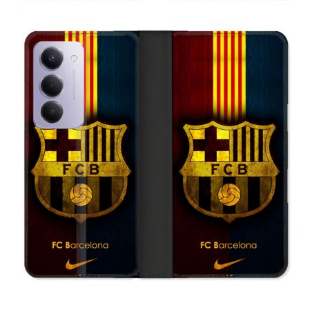 Housse cuir portefeuille Pour Xiaomi Redmi 15 5G Foot FC Barcelone Vintage