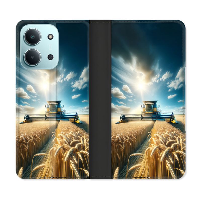 Housse cuir portefeuille Pour Xiaomi Redmi 15C 4G Agriculture Moissonneuse Blé