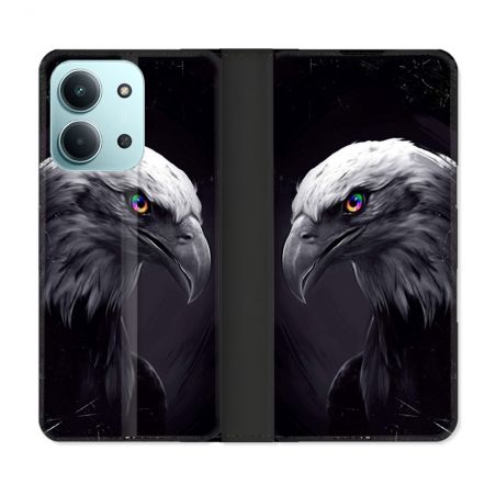 Housse cuir portefeuille Pour Xiaomi Redmi 15C 4G Animal Aigle Royal Noir