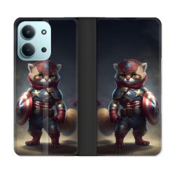 Housse cuir portefeuille Pour Xiaomi Redmi 15C 4G Animal Chat America