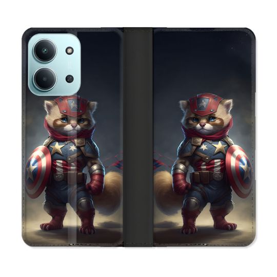 Housse cuir portefeuille Pour Xiaomi Redmi 15C 4G Animal Chat America