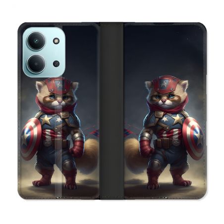 Housse cuir portefeuille Pour Xiaomi Redmi 15C 4G Animal Chat America