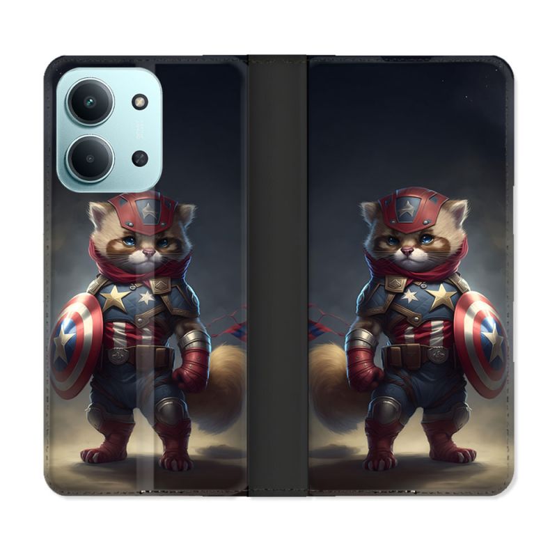 Housse cuir portefeuille Pour Xiaomi Redmi 15C 4G Animal Chat America