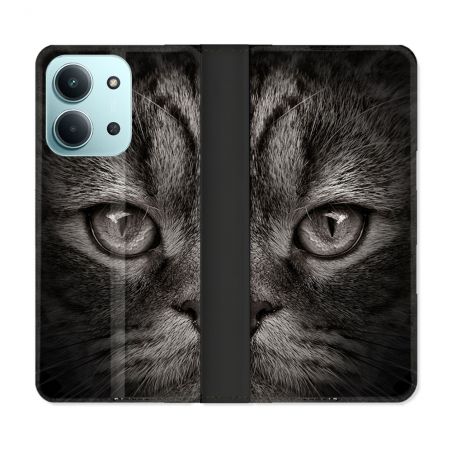 Housse cuir portefeuille Pour Xiaomi Redmi 15C 4G Animal Chat Gris