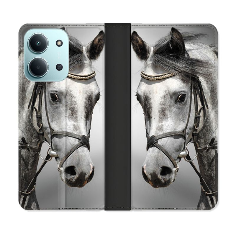 Housse cuir portefeuille Pour Xiaomi Redmi 15C 4G Animal Cheval Blanc
