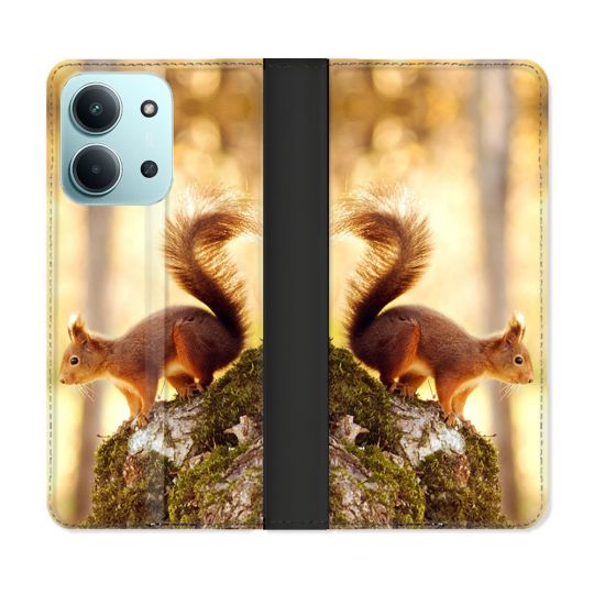 Housse cuir portefeuille Pour Xiaomi Redmi 15C 4G Animal Ecureuil Bois