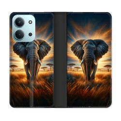 Housse cuir portefeuille Pour Xiaomi Redmi 15C 4G Animal Elephant Savane