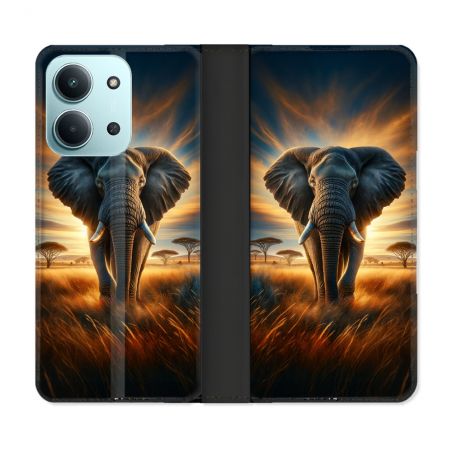 Housse cuir portefeuille Pour Xiaomi Redmi 15C 4G Animal Elephant Savane