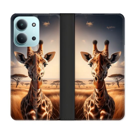 Housse cuir portefeuille Pour Xiaomi Redmi 15C 4G Animal Girafe Savane