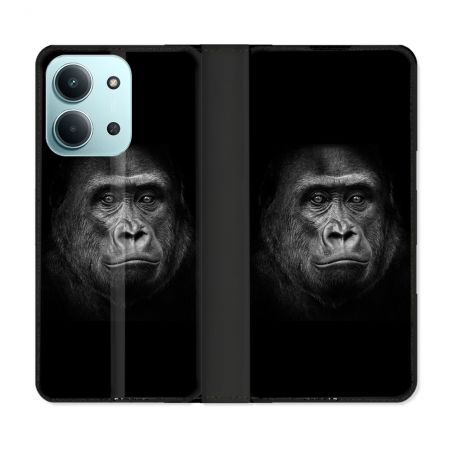 Housse cuir portefeuille Pour Xiaomi Redmi 15C 4G Animal Gorille Noir