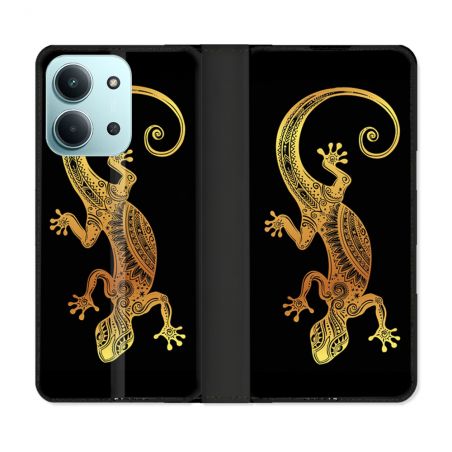 Housse cuir portefeuille Pour Xiaomi Redmi 15C 4G Animal Lezard Noir