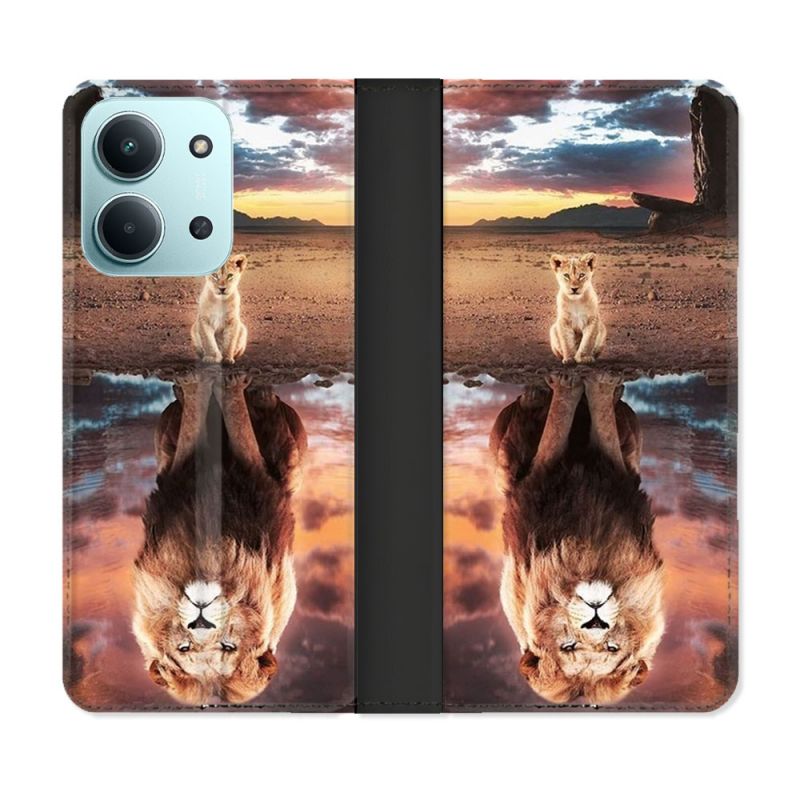 Housse cuir portefeuille Pour Xiaomi Redmi 15C 4G Animal Lion Reflet