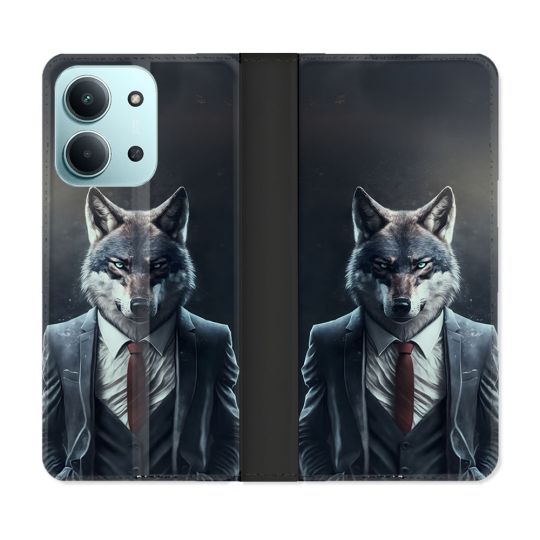 Housse cuir portefeuille Pour Xiaomi Redmi 15C 4G Animal Loup Business