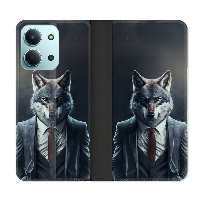 Housse cuir portefeuille Pour Xiaomi Redmi 15C 4G Animal Loup Business