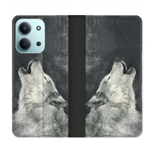 Housse cuir portefeuille Pour Xiaomi Redmi 15C 4G Animal Loup Hurlement