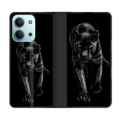 Housse cuir portefeuille Pour Xiaomi Redmi 15C 4G Animal Panthère Noire