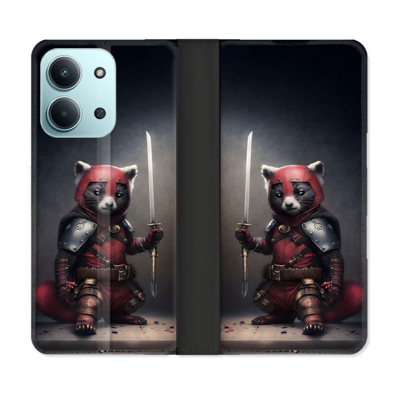 Housse cuir portefeuille Pour Xiaomi Redmi 15C 4G Animal Raton Samouraï