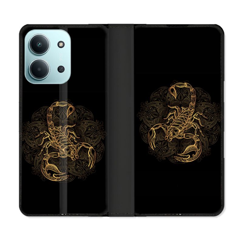 Housse cuir portefeuille Pour Xiaomi Redmi 15C 4G Animal Scorpion Fresque