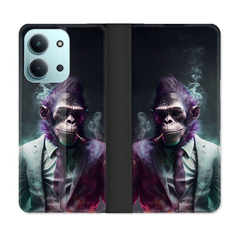 Housse cuir portefeuille Pour Xiaomi Redmi 15C 4G Animal Singe Business