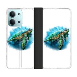 Housse cuir portefeuille Pour Xiaomi Redmi 15C 4G Animal Tortue Blanche multicolore