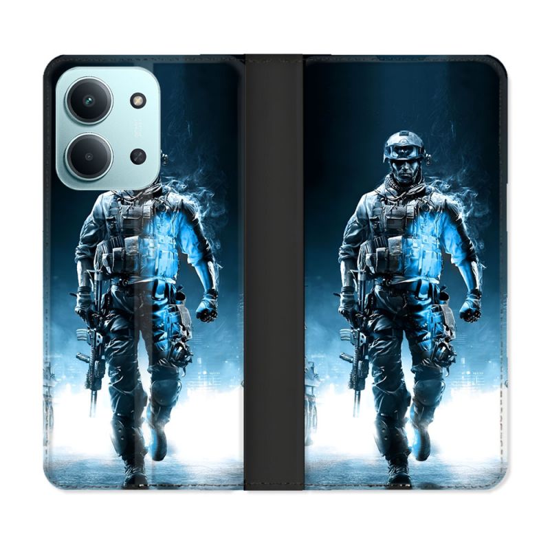 Housse cuir portefeuille Pour Xiaomi Redmi 15C 4G Call Of Duty Guerrier